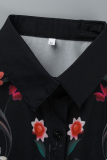 Black Fashion Casual Print Patchwork Turndown Collar Long Sleeve Dresses