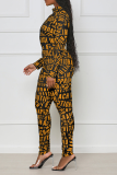 Tangerine Red Sexy Print Patchwork Half A Turtleneck Skinny Jumpsuits