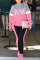 Pink Casual Letter Print Patchwork Hooded Collar Long Sleeve Two Pieces