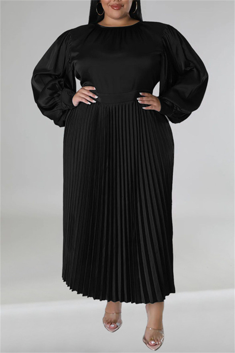 Women Fashion Casual Solid Color Pleated Sleeveless Plus Size Dress