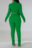 Green Casual Solid Patchwork Half A Turtleneck Long Sleeve Two Pieces