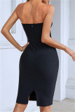 Black Sexy Patchwork Solid Backless Strapless Sleeveless Dress Dresses
