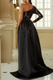 Black Gold Sexy Formal Patchwork Backless Oblique Collar Evening Dress Dresses