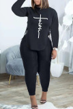 Black And White Fashion Casual Print Bandage Patchwork O Neck Long Sleeve Two Pieces
