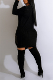 Black Sexy Casual Solid See-through O Neck Long Sleeve Dresses