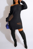 Khaki Sexy Casual Solid See-through O Neck Long Sleeve Dresses