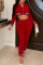 Red Casual Solid Patchwork O Neck Long Sleeve Two Pieces