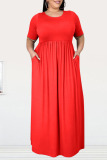 Yellow Casual Solid Patchwork O Neck Straight Plus Size Dresses