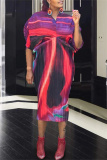 Black Casual Print Patchwork V Neck Pencil Skirt Plus Size Dresses