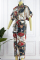 Yellow Fashion Casual Print Patchwork Turndown Collar Shirt Dress