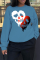 Blue Vintage Skull Patchwork O Neck Tops
