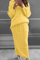 Mustard Yellow Fashion Solid Patchwork O Neck Long Sleeve Two Pieces