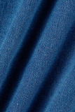 Tibetan Blue Casual Solid Patchwork Plus Size Jeans