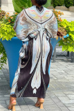 Fuchsia Casual Print Patchwork V Neck Pencil Skirt Plus Size Dresses