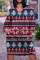 Blue Red Casual Print Patchwork V Neck Long Sleeve Dresses