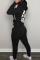 Black Street Print Zipper Hooded Collar Long Sleeve Two Pieces