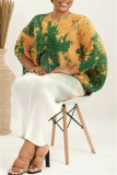 Brown Casual Print Patchwork V Neck Pencil Skirt Plus Size Dresses