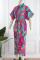 Yellow Fashion Casual Print Patchwork Turndown Collar Shirt Dress