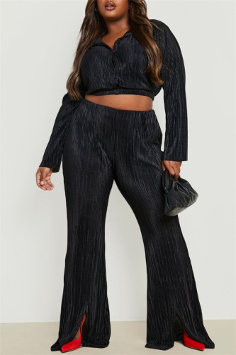 Black Casual Solid Patchwork Turndown Collar Long Sleeve Two Pieces