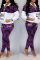 Purple Street Camouflage Print Patchwork Turndown Collar Long Sleeve Two Pieces