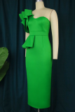 Green Street Solid Flounce One Shoulder Pencil Skirt Dresses