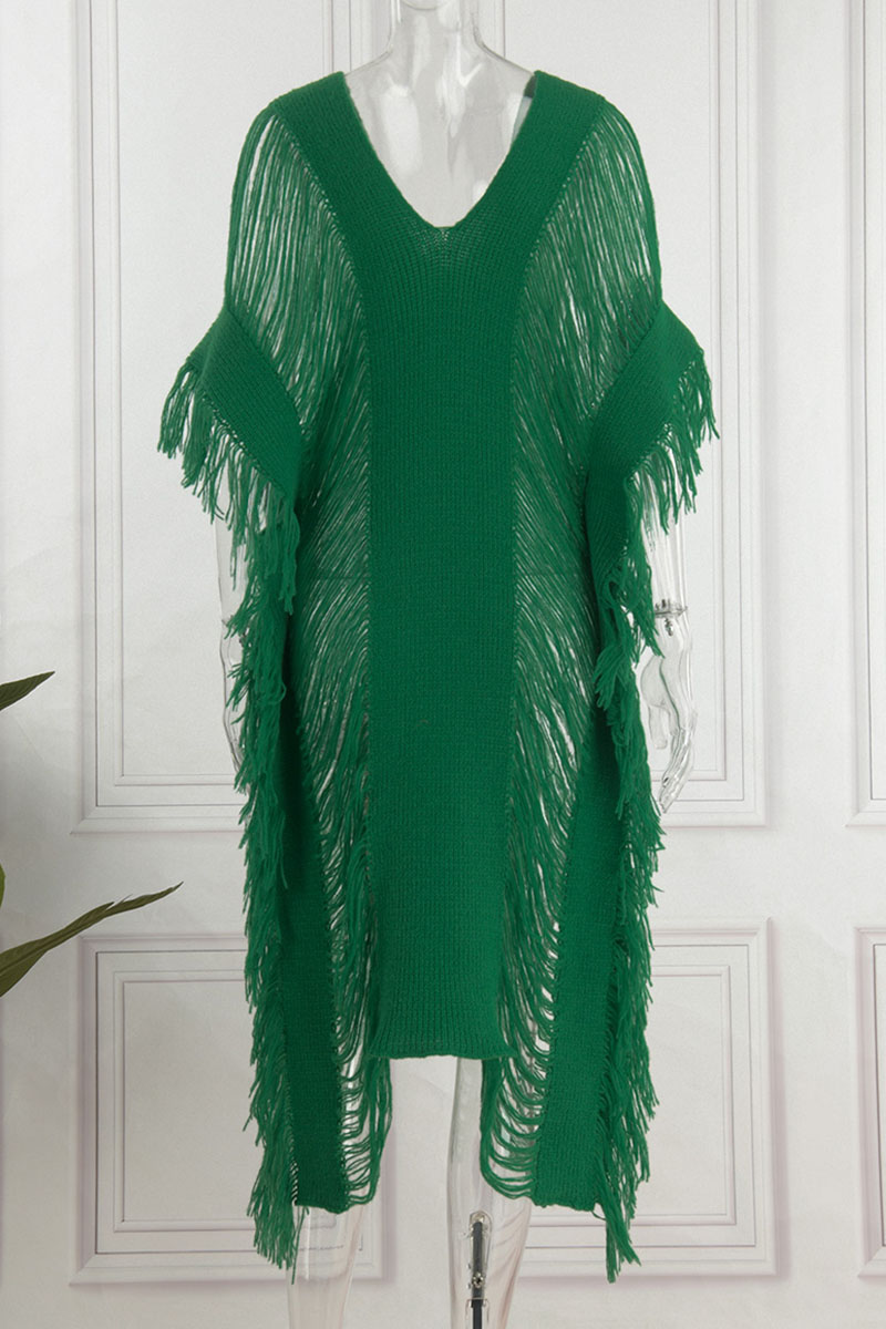 Vacation Solid Hollowed Out V Neck Straight Dresses