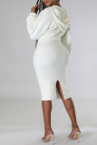 White Sexy Solid Patchwork Hooded Collar One Step Skirt Dresses