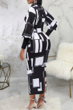 Black And White Street Print Hollowed Out Halter Pencil Skirt Dresses