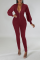 Burgundy Sexy Solid Sequins Zipper Collar Skinny Jumpsuits