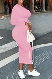 Pink Sexy Solid Patchwork O Neck Pencil Skirt Dresses