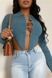 Apricot Sexy Casual Solid Cardigan Asymmetrical Turndown Collar Tops