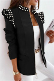 Black White Casual Print Patchwork Flounce Zipper Collar Outerwear