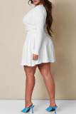 White Casual Solid Patchwork Buckle Plus Size Two Pieces