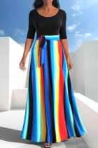 Black Casual Patchwork Tie-dye O Neck Dresses