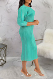 Light Green Casual Solid Patchwork Fold O Neck Straight Dresses
