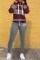 Burgundy Casual Striped Print Letter Hooded Collar Long Sleeve Two Pieces