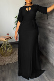 Black Casual Solid Bandage Patchwork O Neck Straight Dresses