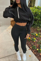 Black Casual Sportswear Solid Patchwork O Neck Long Sleeve Two Pieces