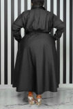 Black Casual Solid Patchwork Buckle Turndown Collar Shirt Dress Plus Size Dresses