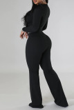 Black Sexy Solid Patchwork Feathers Hot Drill V Neck Straight Jumpsuits