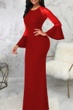 Red Party Solid Mesh O Neck Trumpet Mermaid Dresses