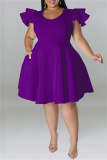 Purple Fashion Casual Solid Patchwork O Neck Short Sleeve Dress Plus Size Dresses