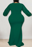 Green Sexy Solid Sequins Patchwork O Neck Long Dress Plus Size Dresses
