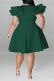 Ink Green Fashion Casual Solid Patchwork O Neck Short Sleeve Dress Plus Size Dresses
