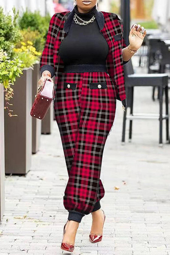 Red Fashion Casual Print Patchwork Long Sleeve Two Pieces