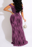 Purple Sexy Patchwork Off the Shoulder Off The Shoulder Dresses