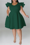 Ink Green Fashion Casual Solid Patchwork O Neck Short Sleeve Dress Plus Size Dresses