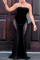 Black Sexy Solid Patchwork See-through Strapless Long Dress Dresses