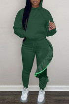 Green Casual Solid Patchwork Hooded Collar Long Sleeve Two Pieces