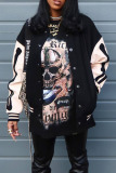 Black Casual Street Print Patchwork Buckle Outerwear